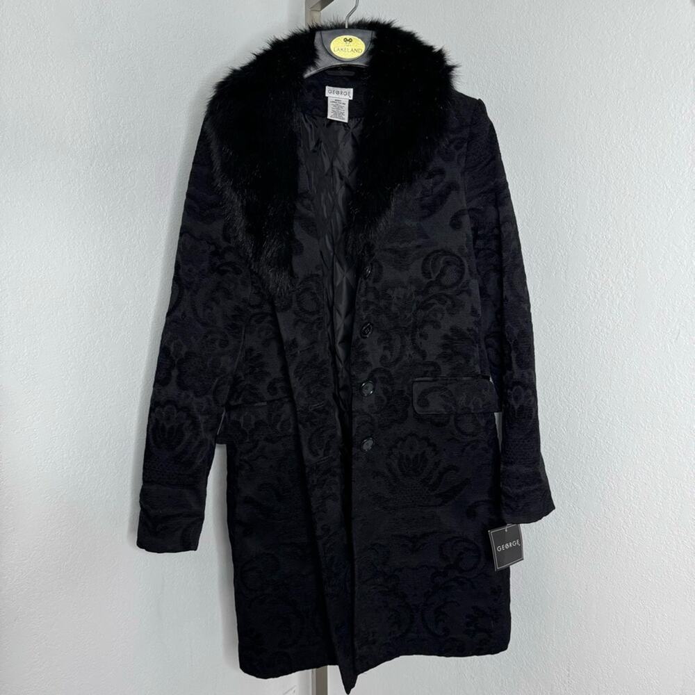 Y2K Brocade Coat Black Faux Fur Coller Goth Size Large Whimsigoth Goth - Picture 2 of 12